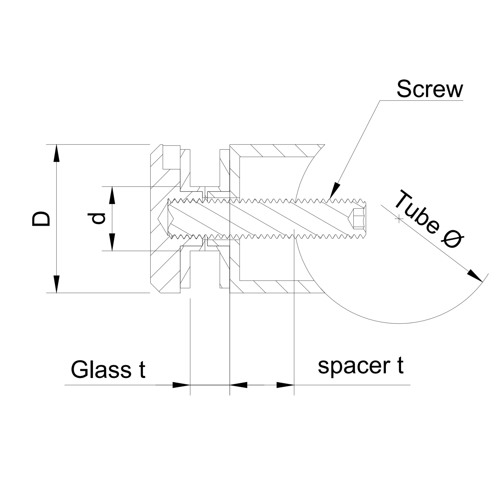 Glass adaptor D60, SS, satin, for tube Ø42.4