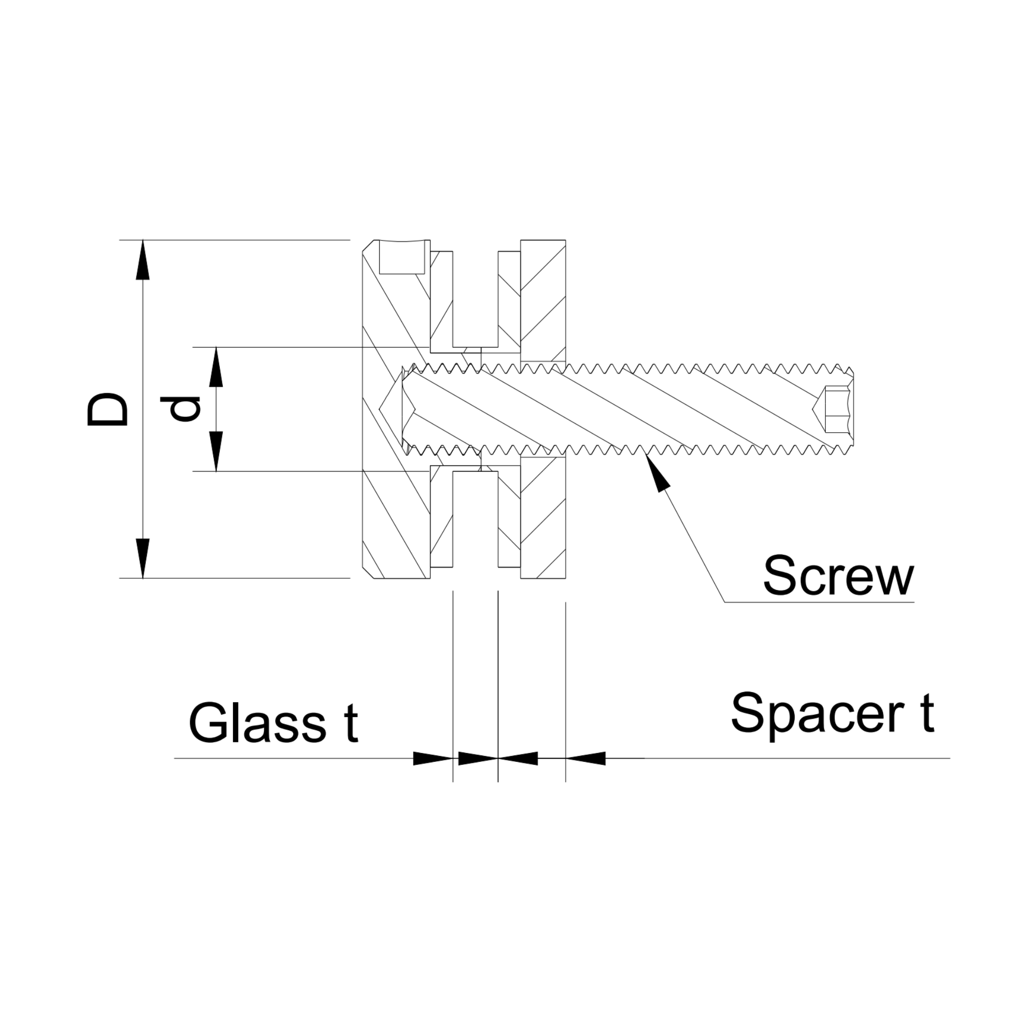 Glass adaptor D30, SS, satin