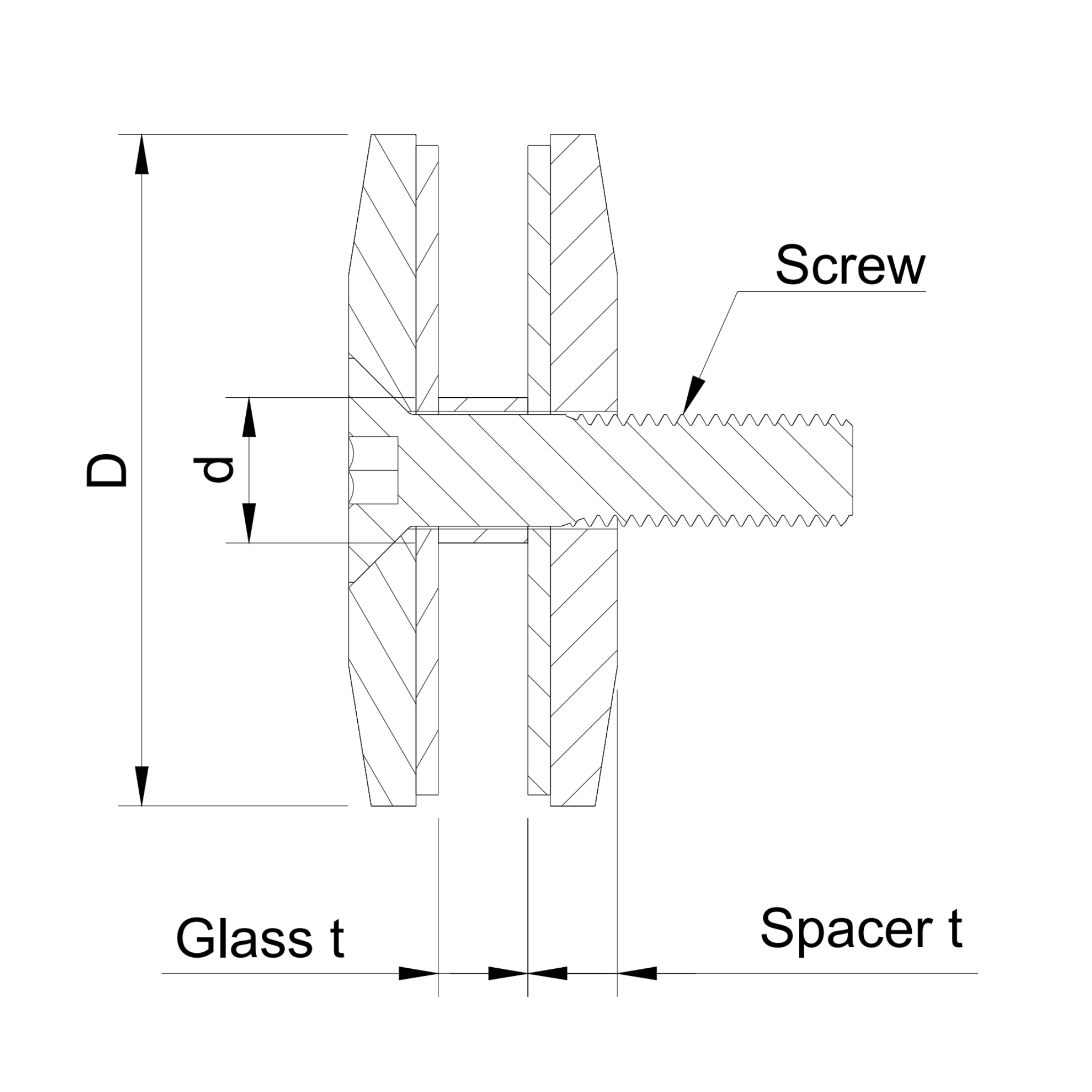 Glass adaptor D60, SS, satin - Strofix