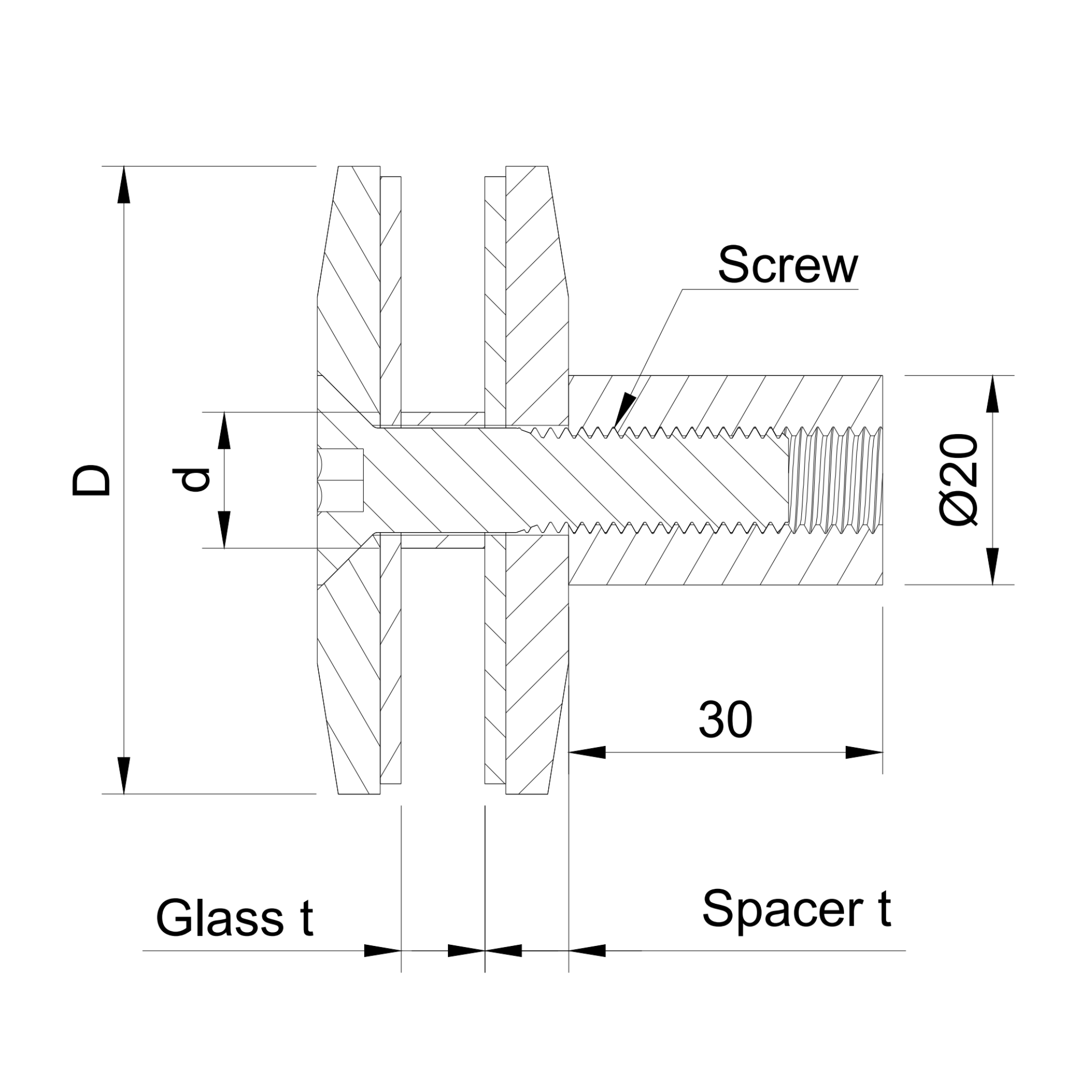 Glass adaptor D60, SS, satin - Strofix