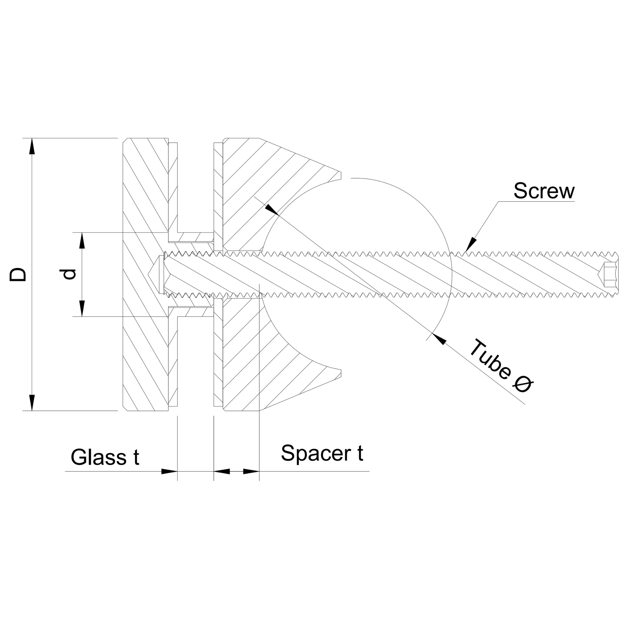 Glass adaptor D60, SS, satin, for tube Ø42.4 - Strofix