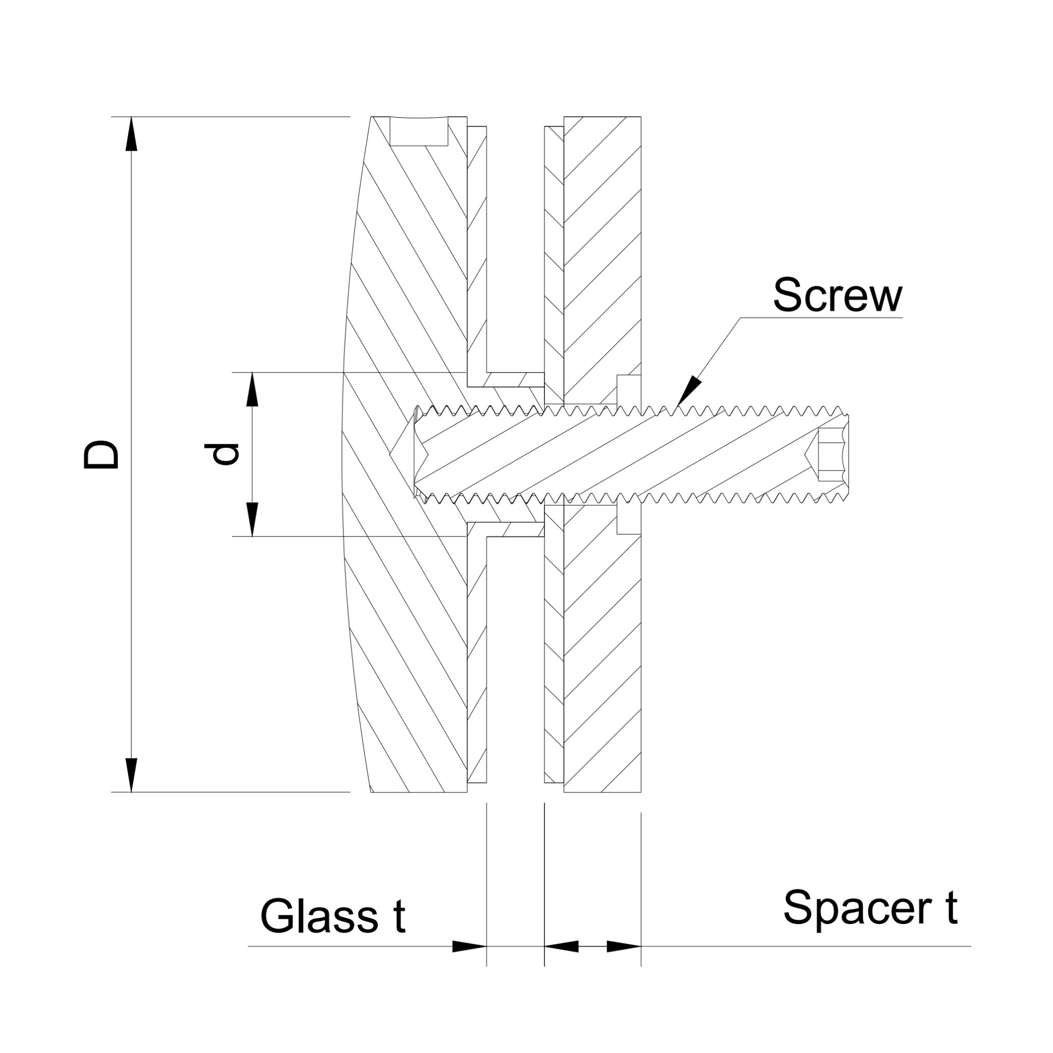 Glass adaptor D70 spherical, SS, satin - Strofix