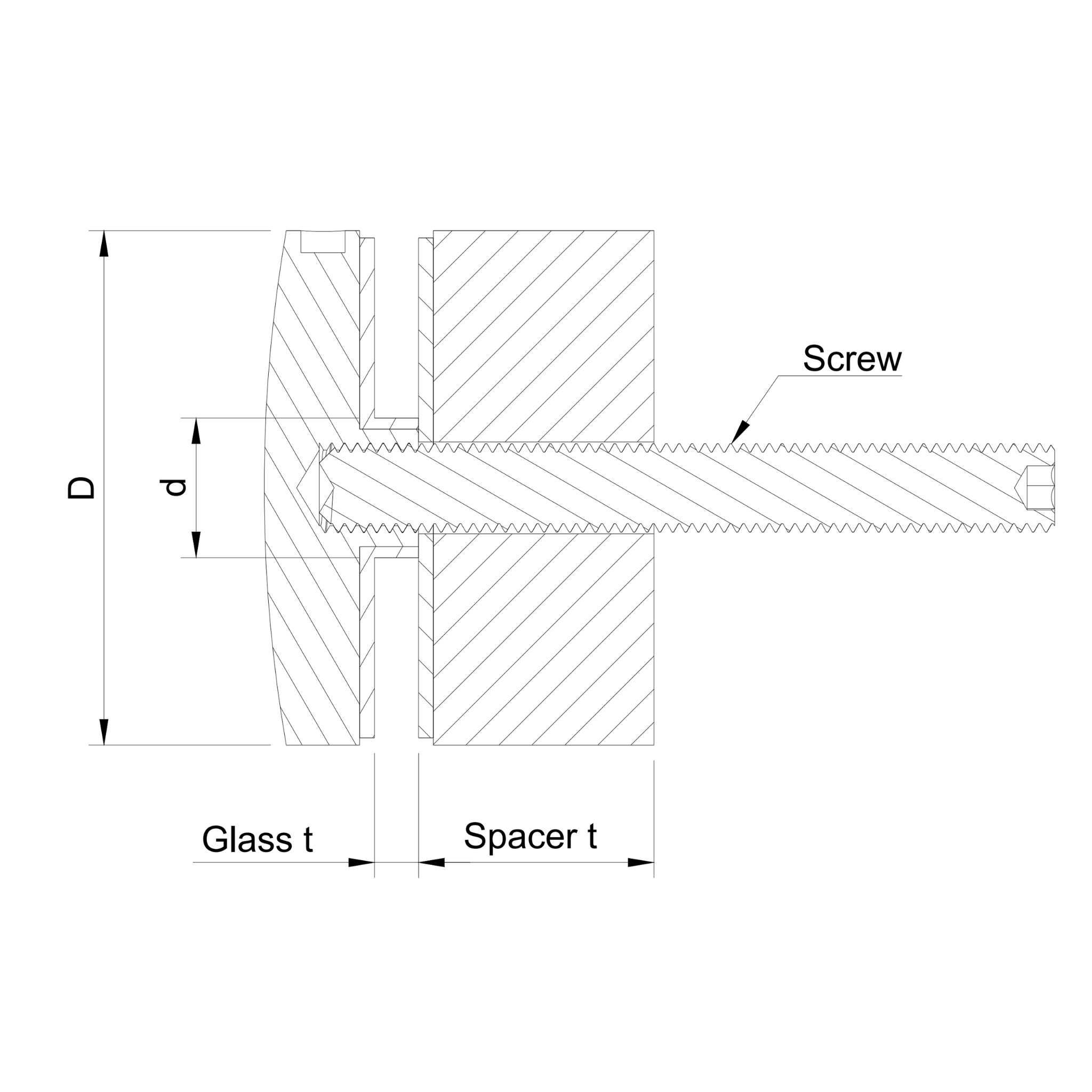 Glass adaptor D70 spherical, SS, satin - Strofix