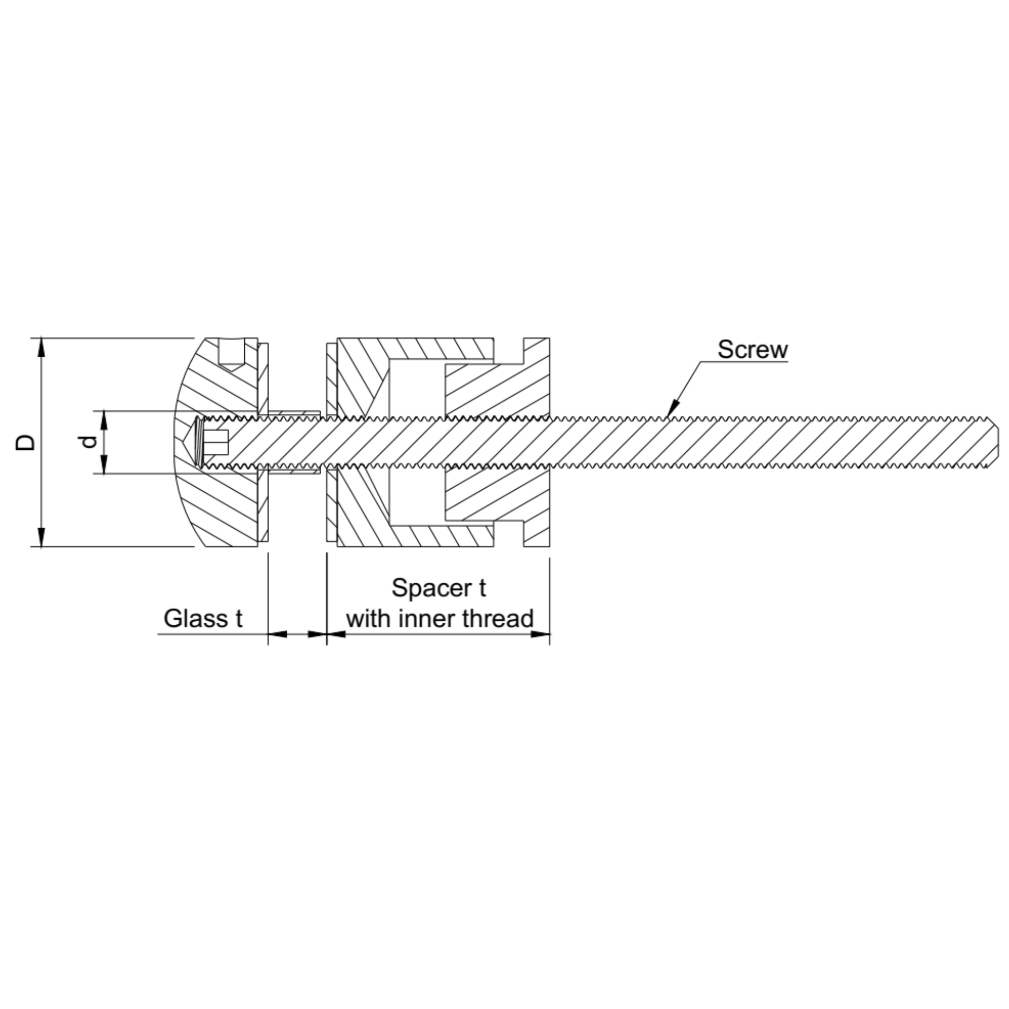 Glass adaptor D40 spherical, adjustable, with inner thread, SS, satin - Strofix