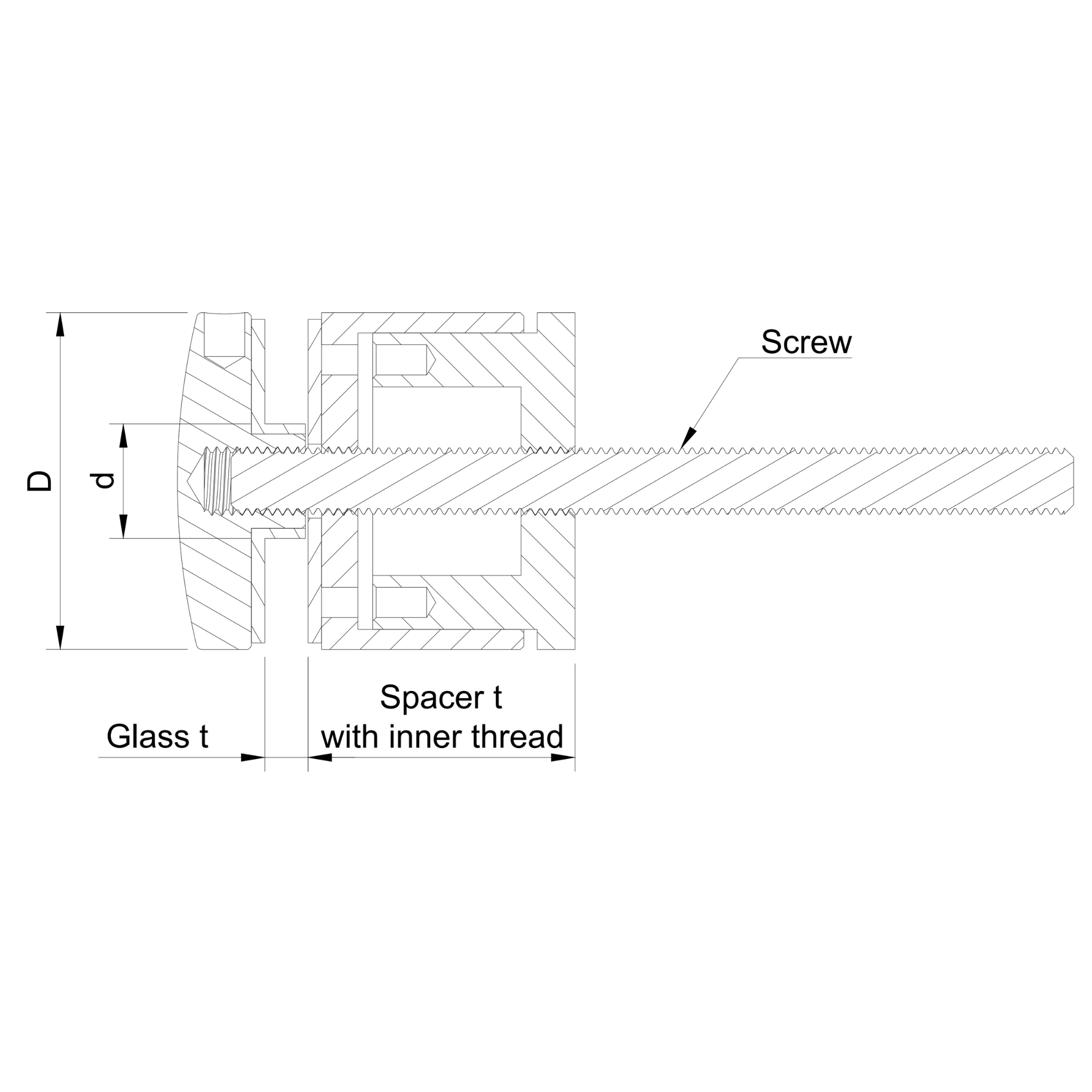 Glass adaptor D50 spherical, adjustable, with inner thread, SS, satin - Strofix