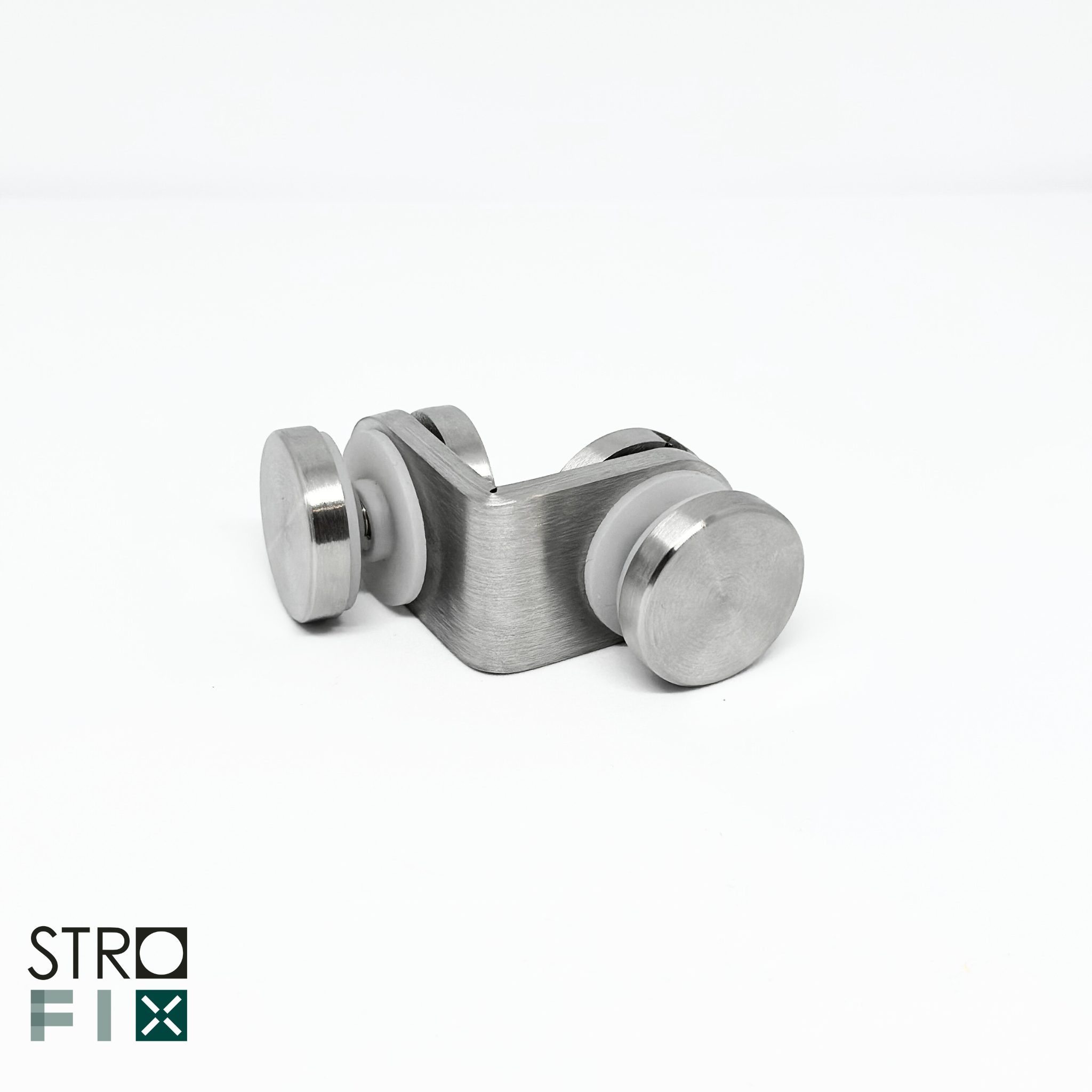 Glass adaptor D30, 90°, Glass/Glass, SS, satin - Strofix