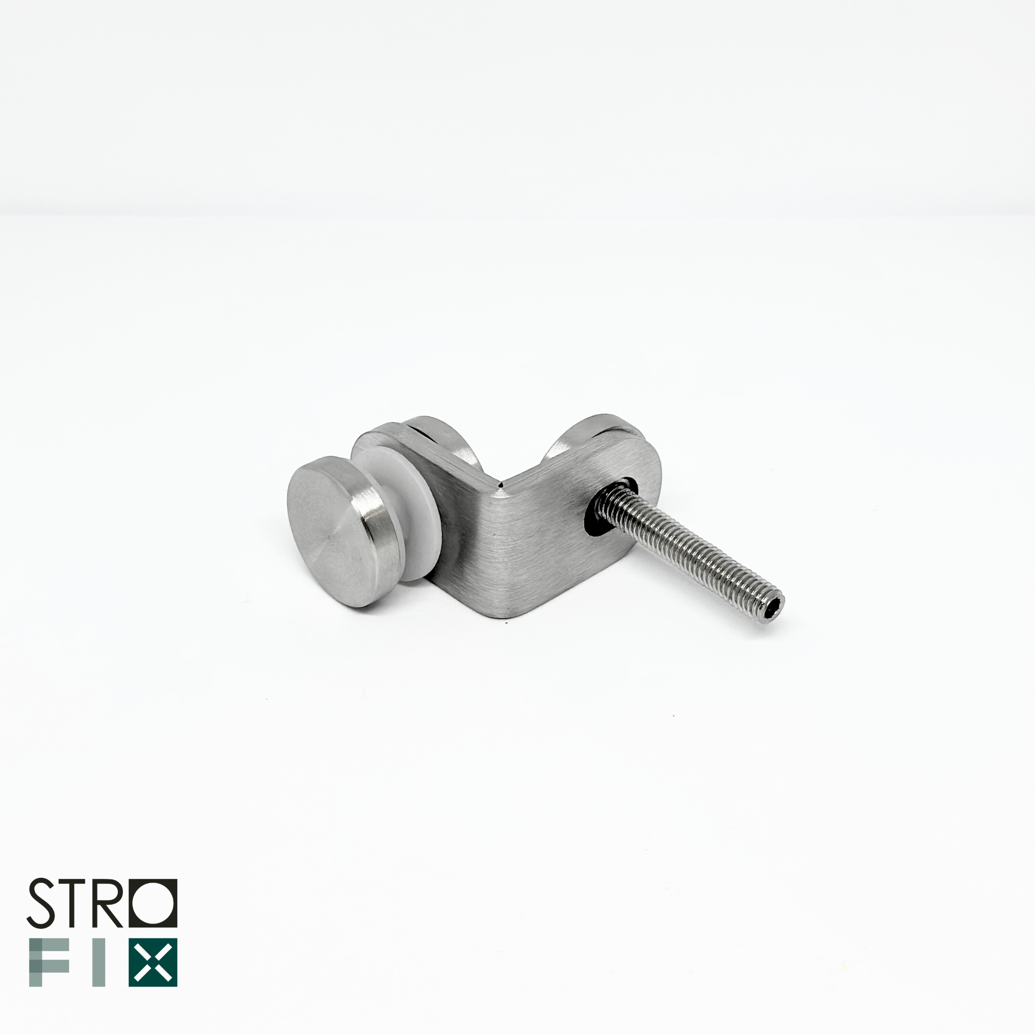 Glass adaptor D30, 90°, Glass/Wall, SS, satin - Strofix