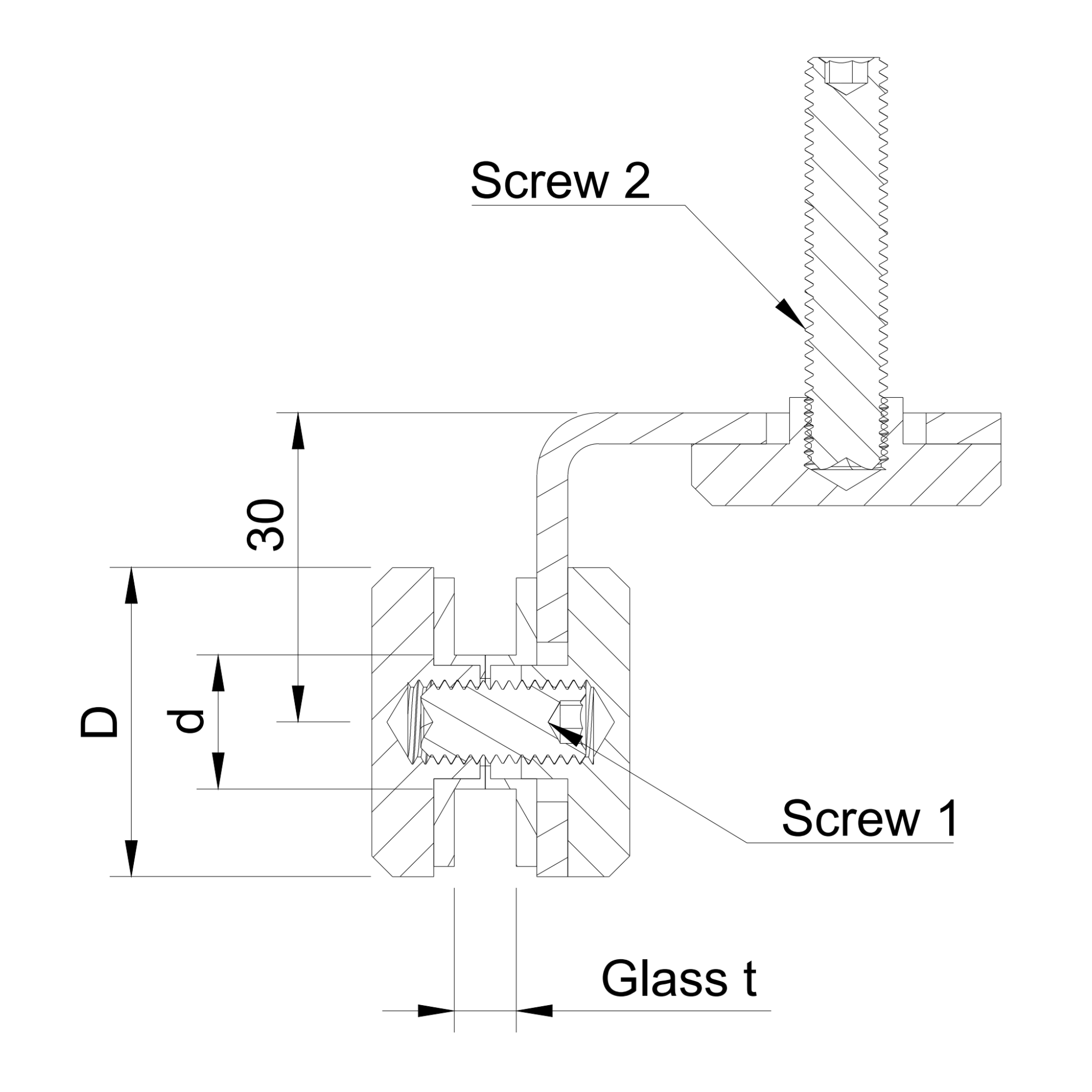 Glass adaptor D30, 90°, Glass/Wall, SS, satin - Strofix