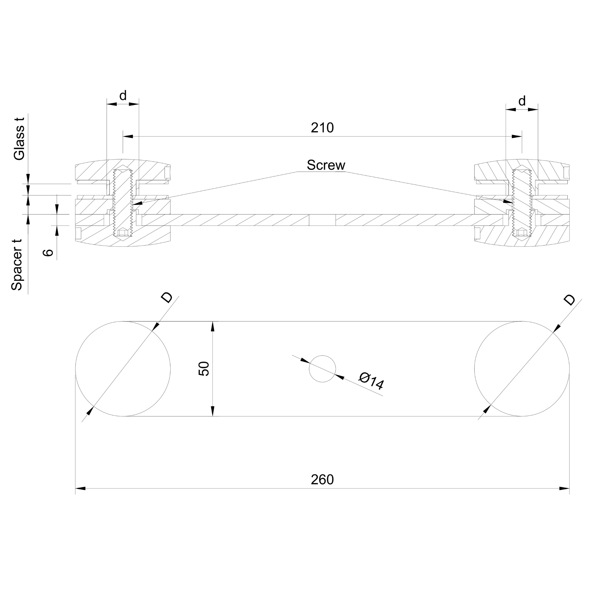 Glass adaptor - double, D50, SS, satin - Strofix