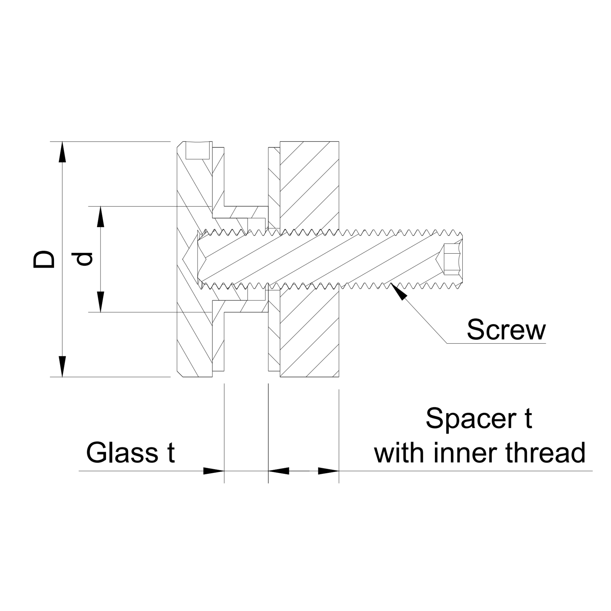 Glass adaptor D40, with inner thread, SS, satin - Strofix