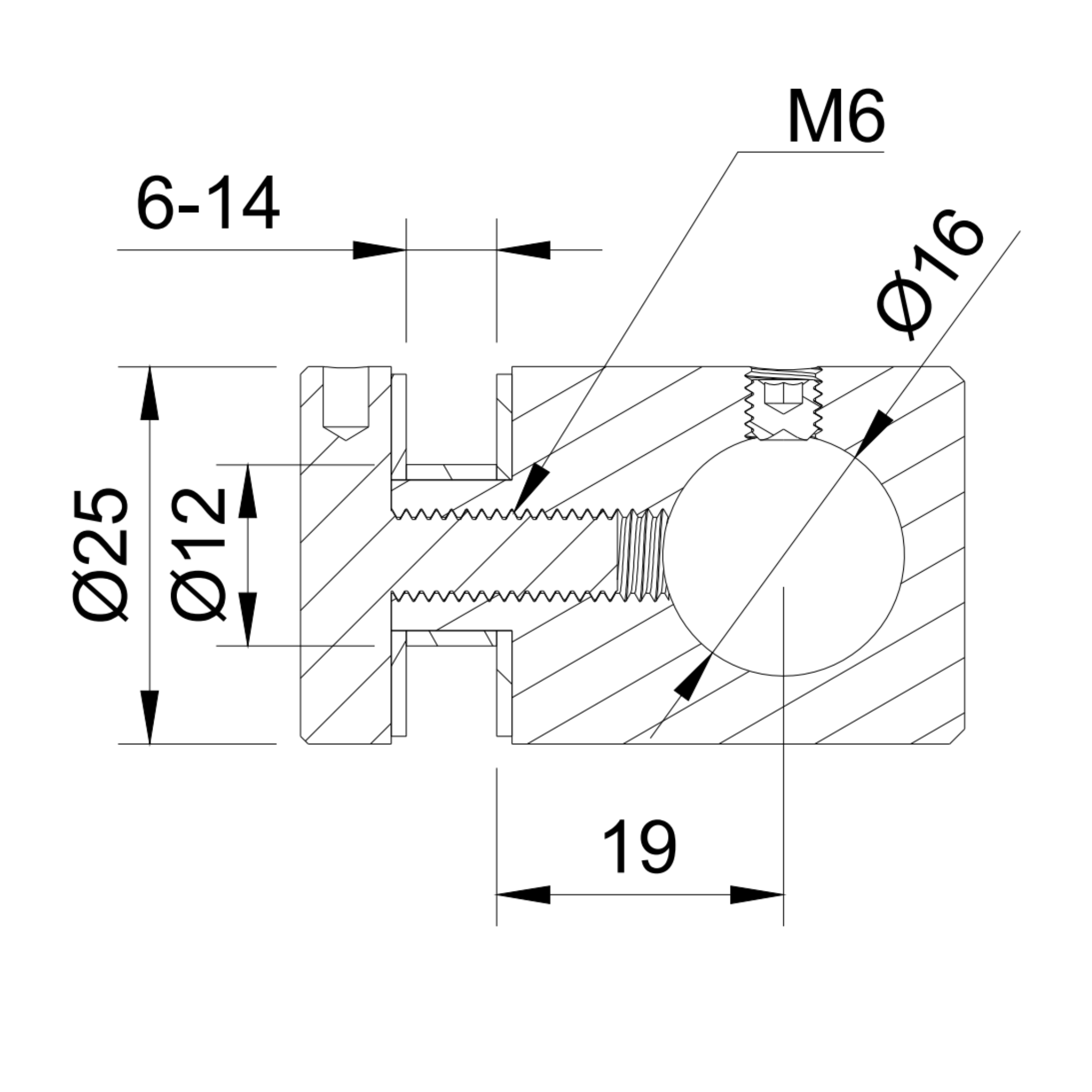 Glass adaptor, D25, SS, satin - Strofix