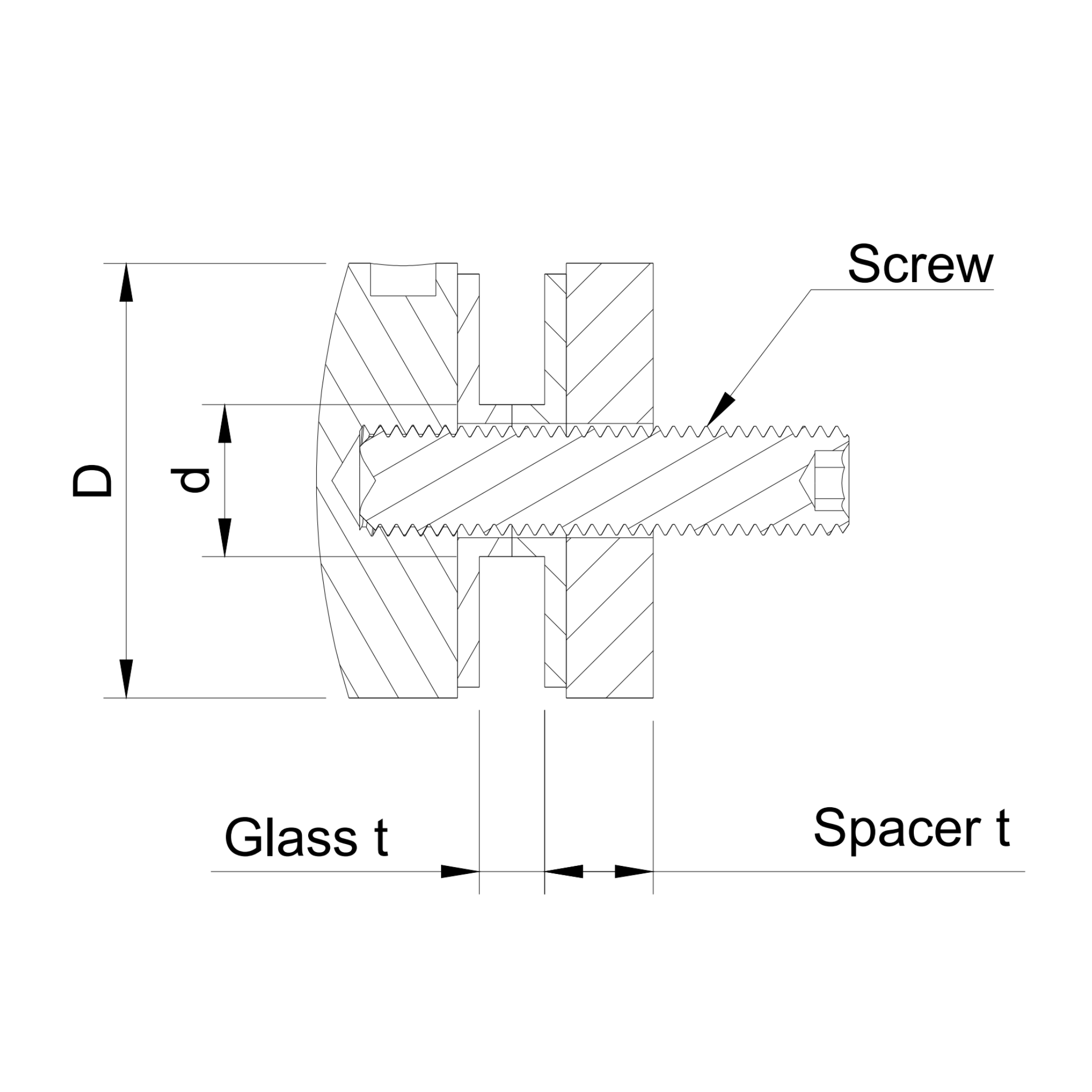 Glass adaptor D40 spherical, SS, satin - Strofix